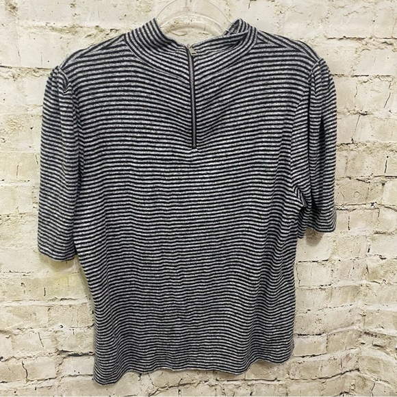 DKNY Jeans Gray Black Striped Soft Mock Neck Zip Back Knit Top - Picture 4 of 6
